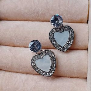 Heart Shaped Crystal Earrings/ mona Liza silver