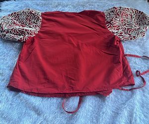 Red &amp; Patterned Wrap Top