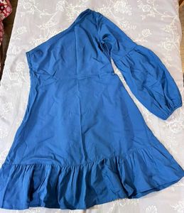 Blue One-Shoulder Ruffle Dress