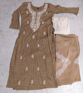 Trendy Brown Embroidered Kurta Set
