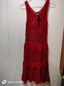 Red Crochet Midi Dress