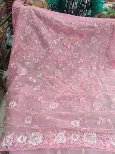 Pink Embroidered Saree Fabric