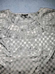 Silver Satin Checkered Top
