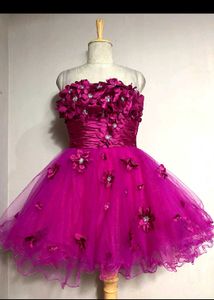 Hot Pink Floral Embellished Tulle Party Dress