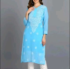 New Mirror Work Chickenkari Kurta With Inner