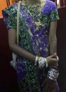 Purple Sequin Saree with Blouse
