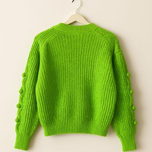 Green Knit Pom-Pom Cardigan