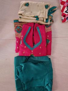 Pink Embroidered Kurti Pyjama With Dupatta