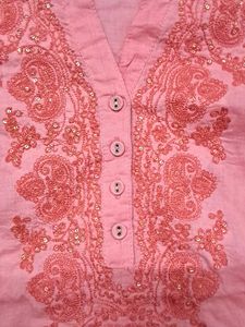 Elegant Pink Embroidered short Kurta