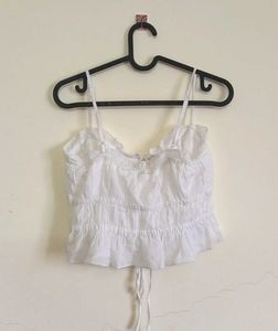 White Ruffle Tie Top