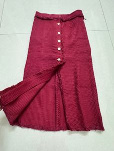 Burgundy Button-Front Winter Skirt 26-28 waist