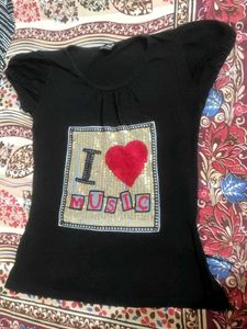 Black Puff Sleevee Partywear Top