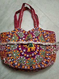 Embroidered Elephant Tote Bag