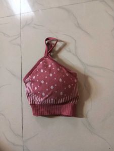Pink Polka Dot Sports Bra