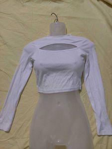 White Cutout Long Sleeve Top