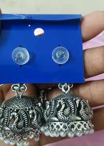 Silver Peacock Jhumka Earrings