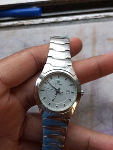 Titan Quartz Analog White Dial Metal Strap Watch