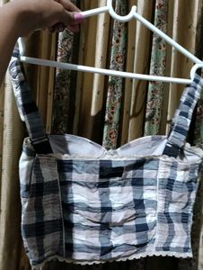 Plaid Corset Top And Pink Bralette