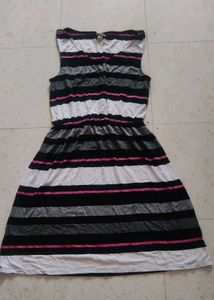 grey black white pink sleeveless dress