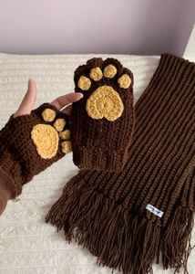 Crochet Paw gloves and Scarf
