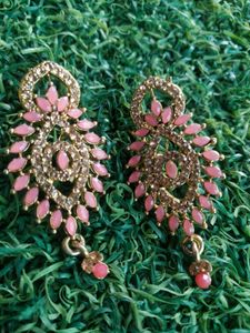 Elegant Pink &amp; Gold Earrings