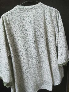 Green Leaf Print Smocked Blouse