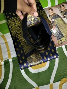 unused Elegant Blue &amp; Gold Banarasi Saree