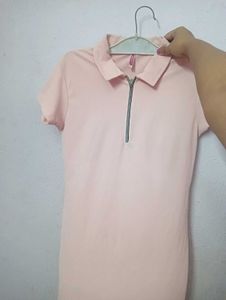 Blush Pink Zip-Up Polo Dress