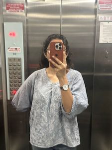 Blue &amp; White Floral Embroidered Top