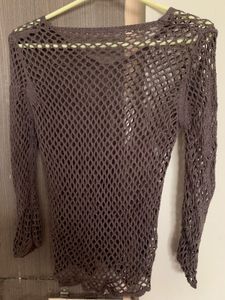 Brown Fishnet Long Sleeve Top