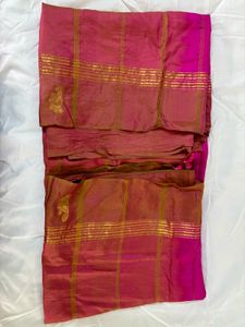Elegant Pink Silk Saree with Gold Zari