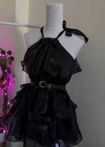 Black Ruffled Mini Dress