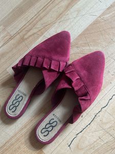 Stylish Maroon Mules with Ruffle Detail