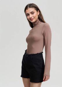 Elegant Taupe Turtleneck Bodysuit
