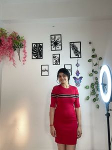 Semi Woolen Red Stretchable Dress