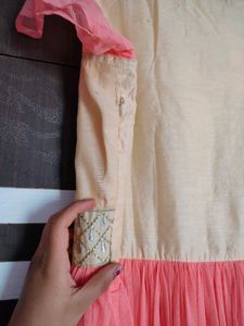 Srishti Peachy Golden Gown