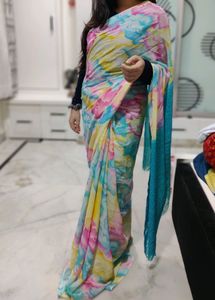 Georgette Multicolor Saree With Blouse
