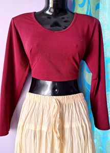 Burgundy Long Sleeve Crop Top