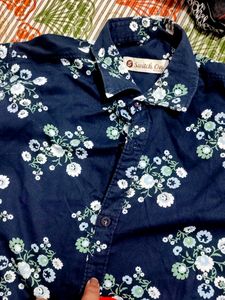 Navy Blue Flower Print Shirt For Men 36 Chest