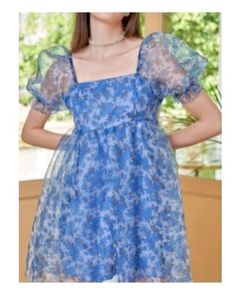 Blue Floral Print Dress🤩