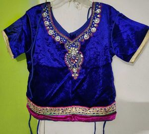 Embroidered Blue Velvet Top