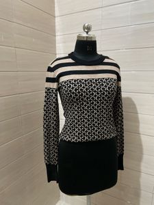 GUESS WOMEN&#39;S SWEATER JET BLACK/LIGHT RUM JACQUARD