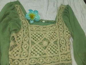 Green Crochet Detail Top