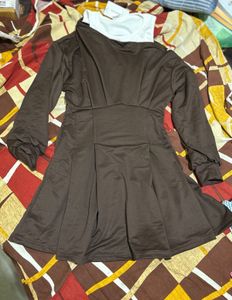 Brown Long Sleeve Little Box Mini Dress