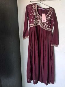 Libas Burgundy Embroidered Dress 3 Pcs