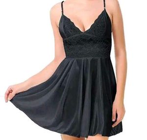 Black Lace Trim Slip Dress