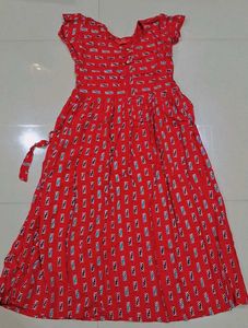 Red Printed Midi Dress