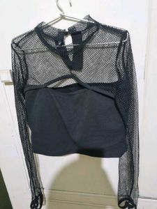 Korean Black Fishnet Long Sleeve Top