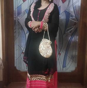 Black & Pink Embroidered Salwar Kameez