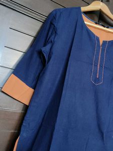 Melange Women Blue Cotton Kurta